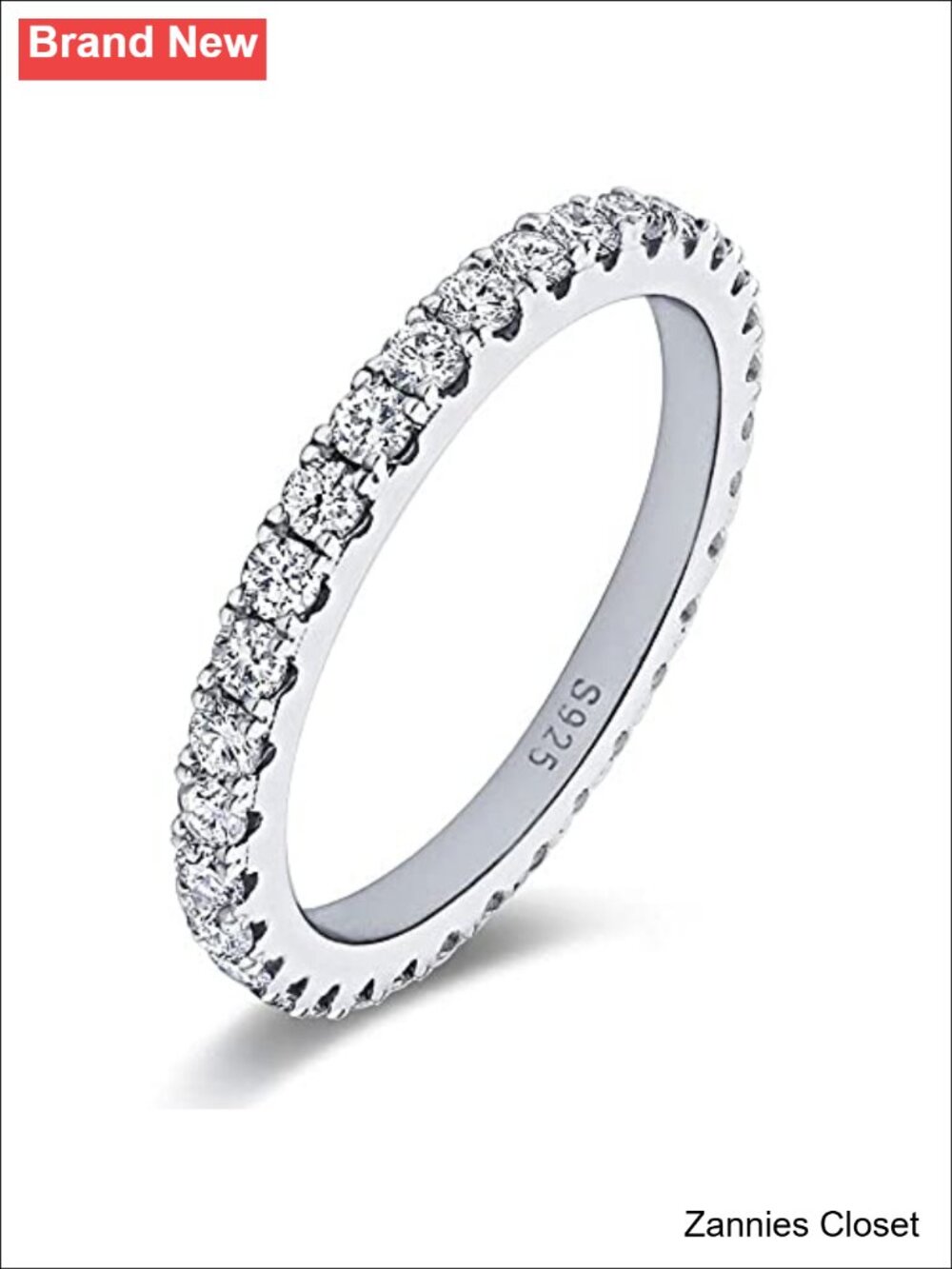 💍 Bo.Dream Cubic Zirconia Eternity Wedding Band 925 Sterling Silver Ring